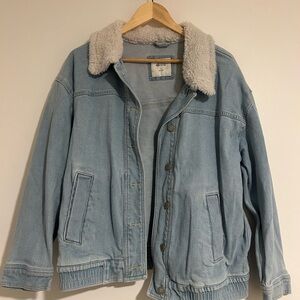 Light Blue Denim Jacket with Sherpa Collar - Hollister